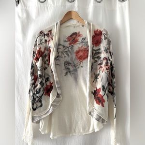 Anthropologie flower print cotton cardigan